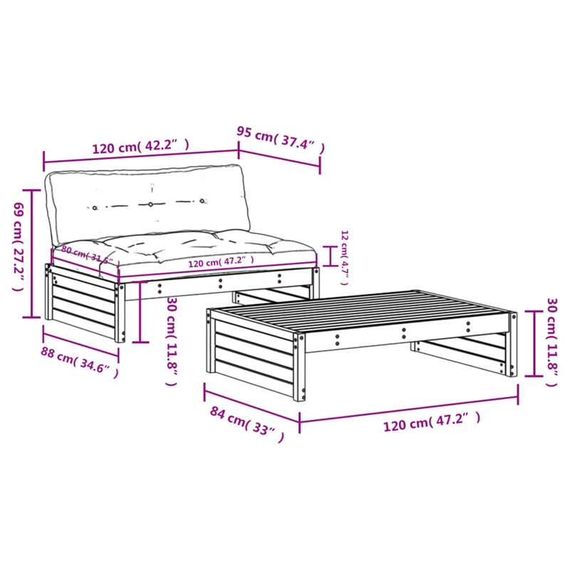 vidaXL 2 Piece Wood Medium Garden Lounge Set in Gray
