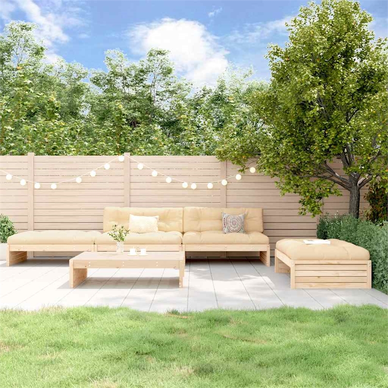 vidaXL 5 Piece Wood Large Garden Lounge Set in Natural/Beige