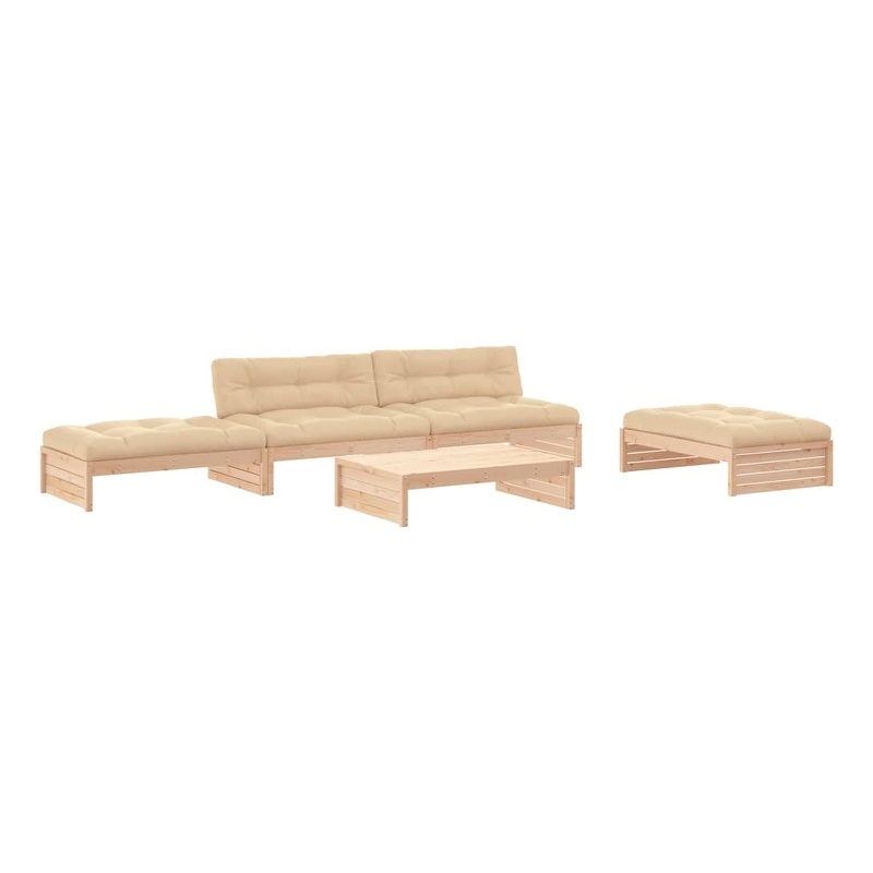 vidaXL 5 Piece Wood Large Garden Lounge Set in Natural/Beige