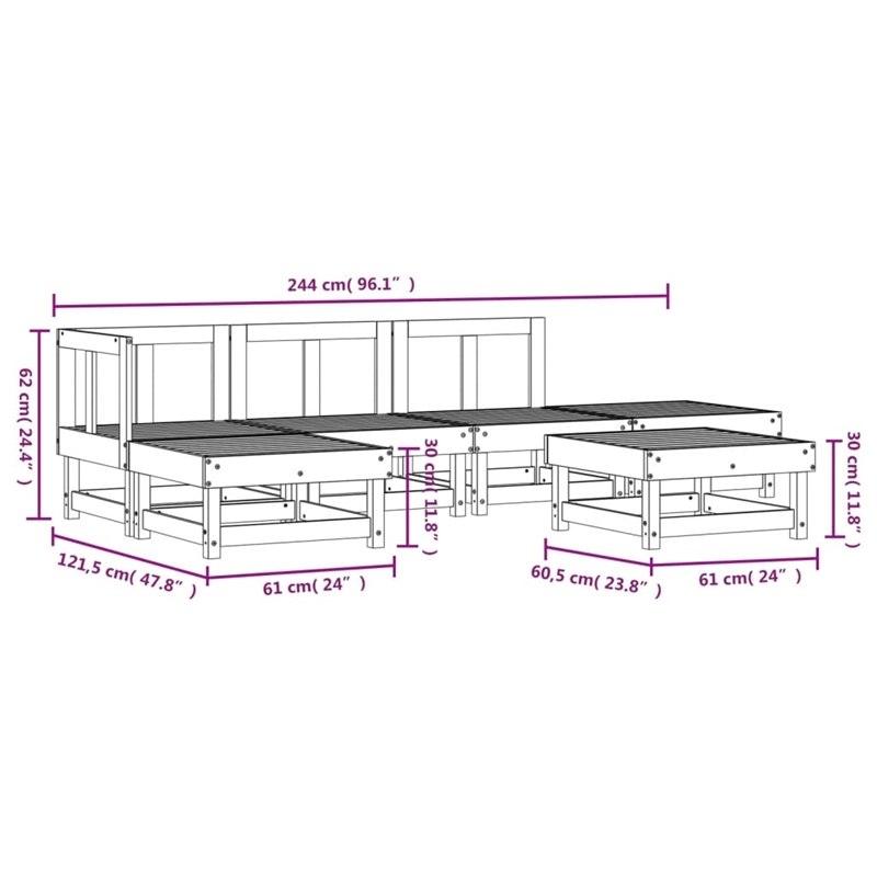 vidaXL 6 Piece Wood Medium Garden Lounge Set in White