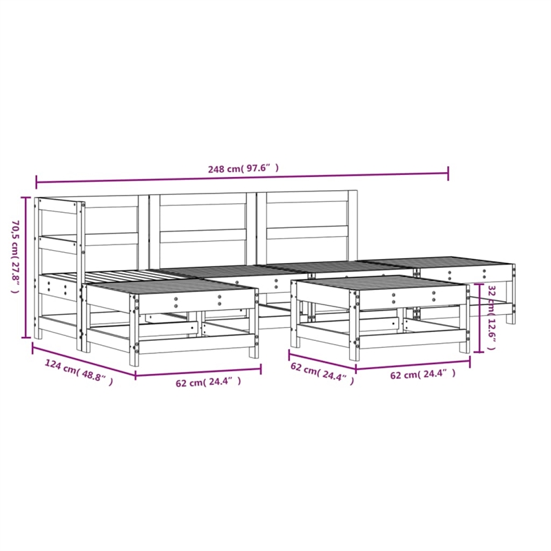 vidaXL 6 Piece Wood Garden Lounge Set in Natural