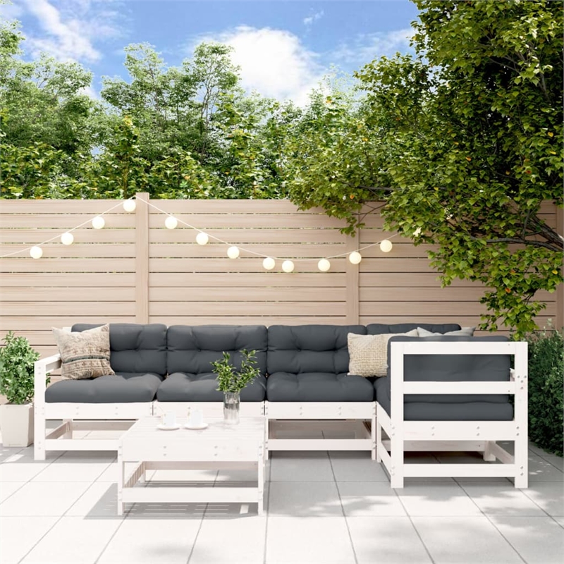 vidaXL 6 Piece Wood Large Garden Lounge Set in White
