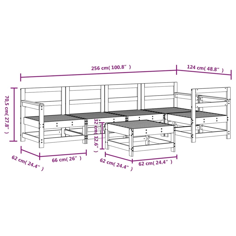 vidaXL 6 Piece Wood Large Garden Lounge Set in White