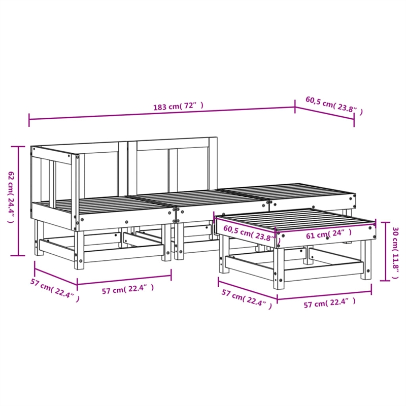 vidaXL 4 Piece Wood Garden Lounge Set in White