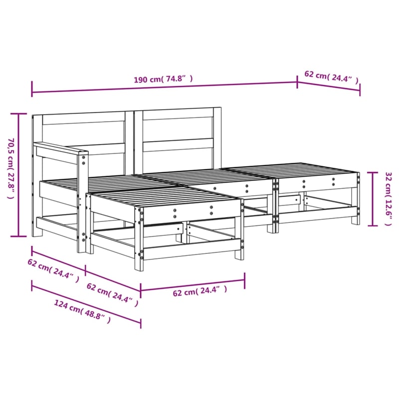 vidaXL 4 Piece Wood Small Garden Lounge Set in Natural