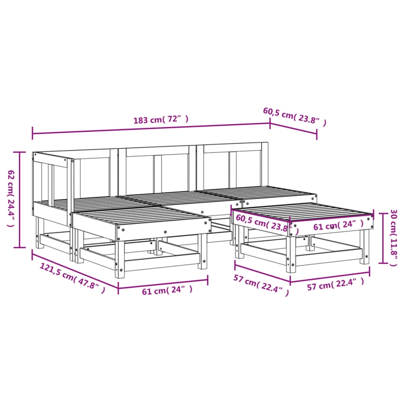 vidaXL 5 Piece Wood Garden Lounge Set in Natural