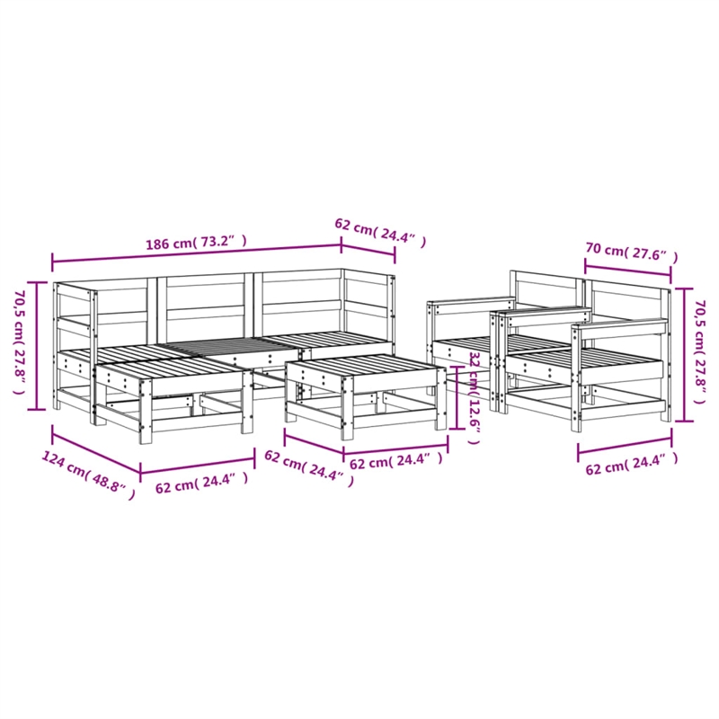 vidaXL 7 Piece Wood Small Garden Lounge Set in White