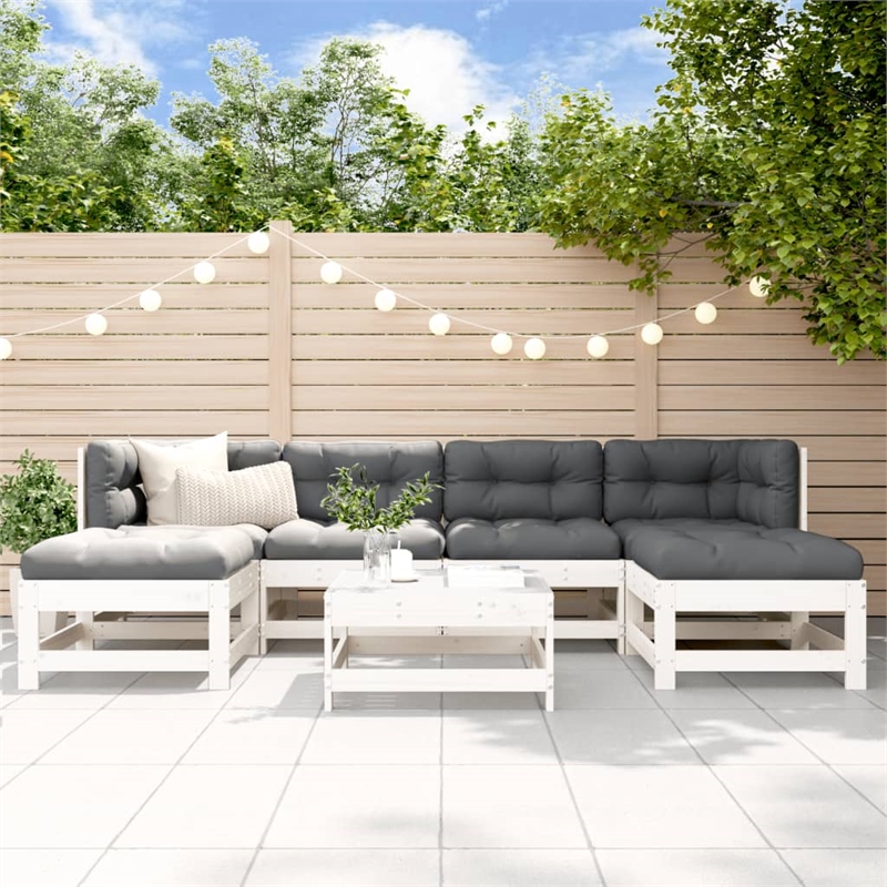 vidaXL 7 Piece Wood Large Garden Lounge Set in White