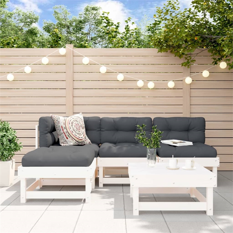 vidaXL 5 Piece Wood Medium Garden Lounge Set in White