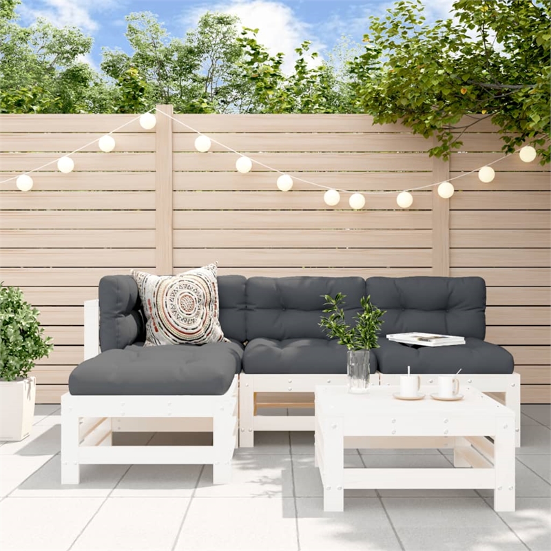 vidaXL 5 Piece Wood Medium Garden Lounge Set in White