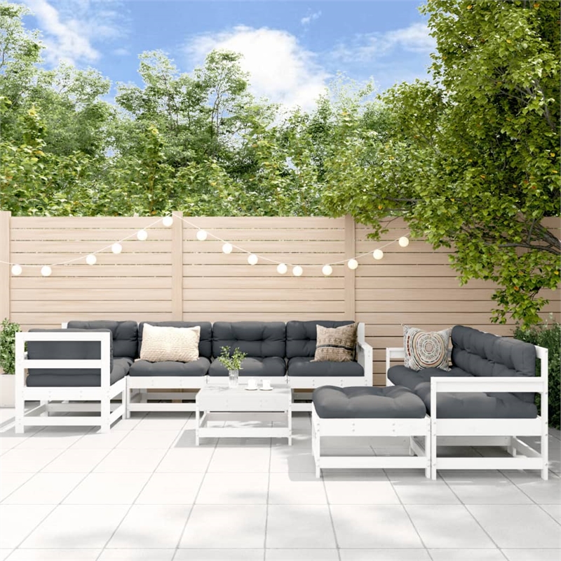 vidaXL 10 Piece Wood Small Garden Lounge Set in White