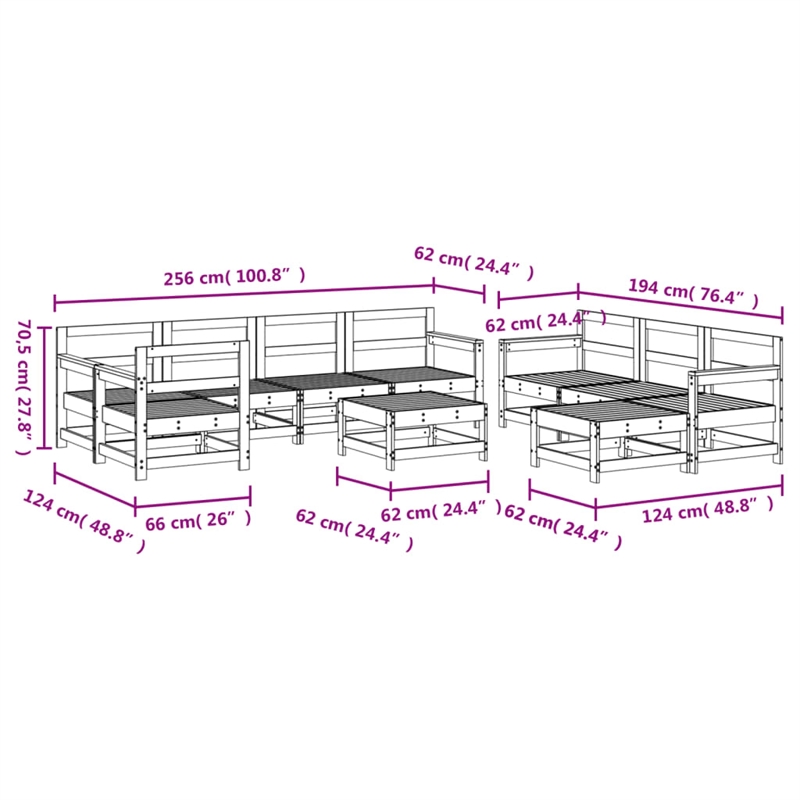 vidaXL 10 Piece Wood Small Garden Lounge Set in White