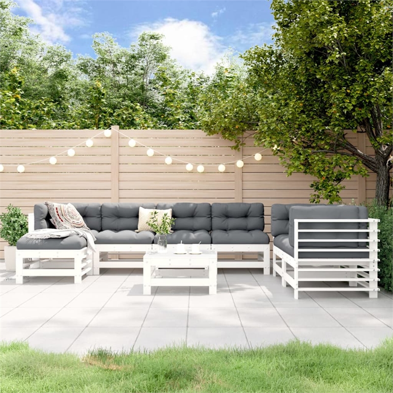 vidaXL 8 Piece Wood Large Garden Lounge Set in White
