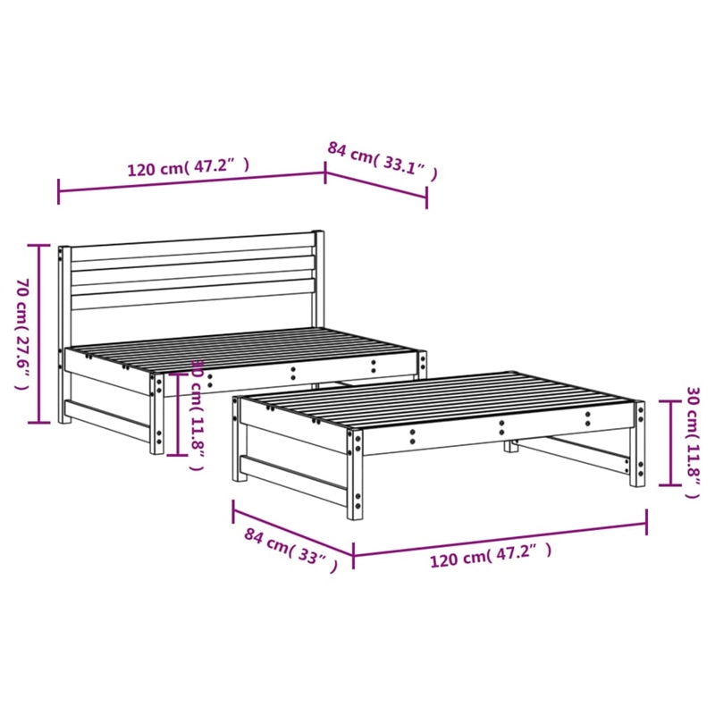 vidaXL 2 Piece Wood Medium Garden Lounge Set in Natural