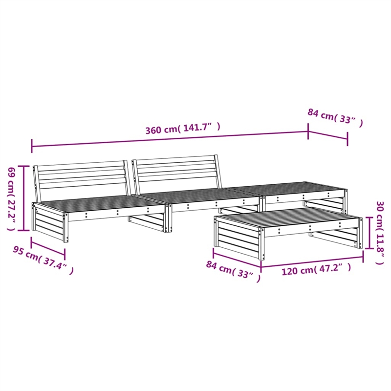 vidaXL 4 Piece Wood Large Garden Lounge Set in White