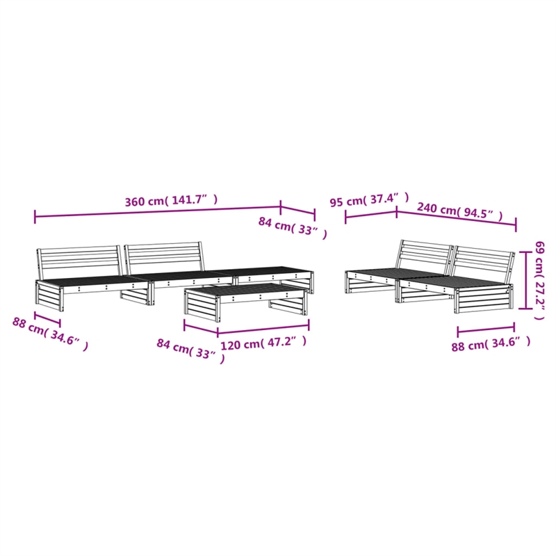 vidaXL 6 Piece Wood Large Garden Lounge Set in White
