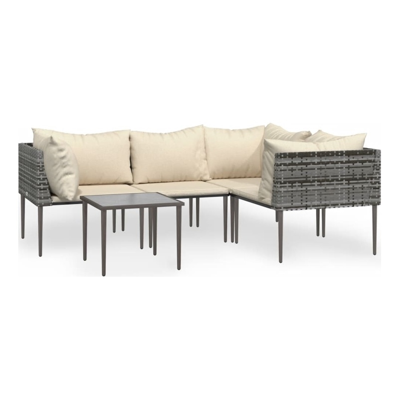 vidaXL 5 Piece Poly Rattan Garden Lounge Set in Gray/Beige