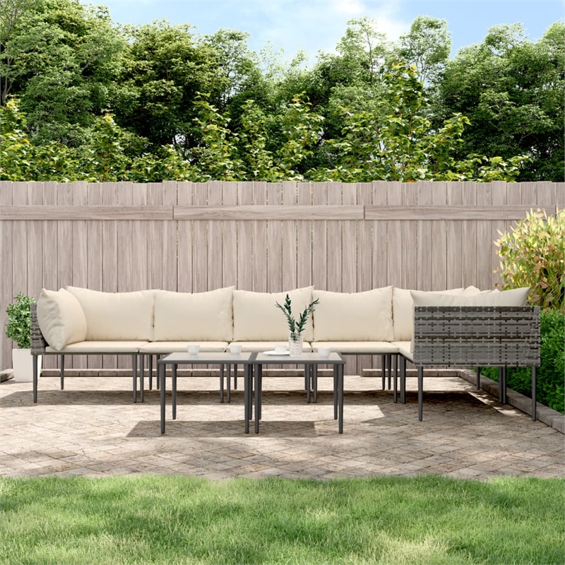 vidaXL 8 Piece Poly Rattan Medium Garden Lounge Set in Gray/Beige