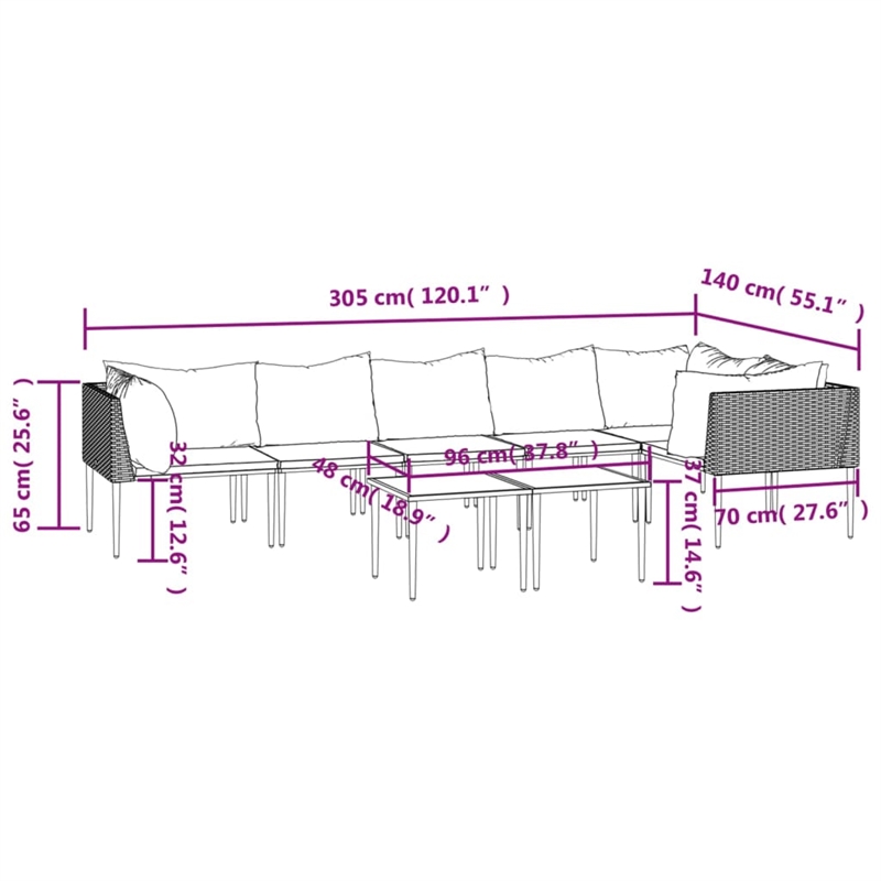 vidaXL 8 Piece Poly Rattan Medium Garden Lounge Set in Gray/Beige