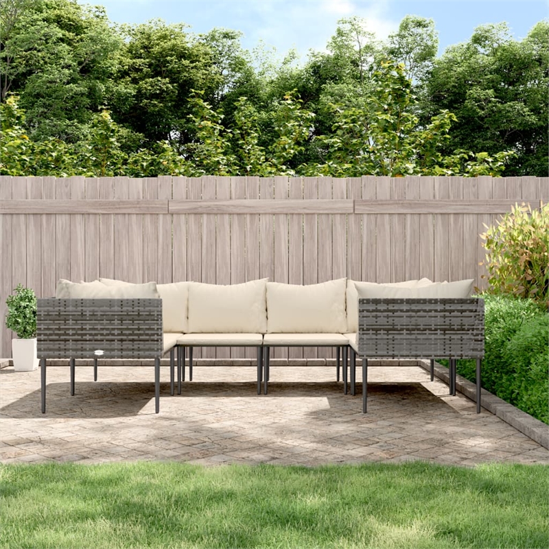 vidaXL 6 Piece Steel Large Garden Lounge Set in Gray/Beige