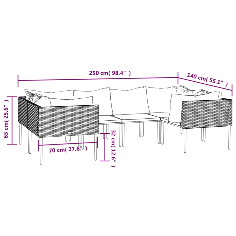 vidaXL 6 Piece Steel Large Garden Lounge Set in Gray/Beige