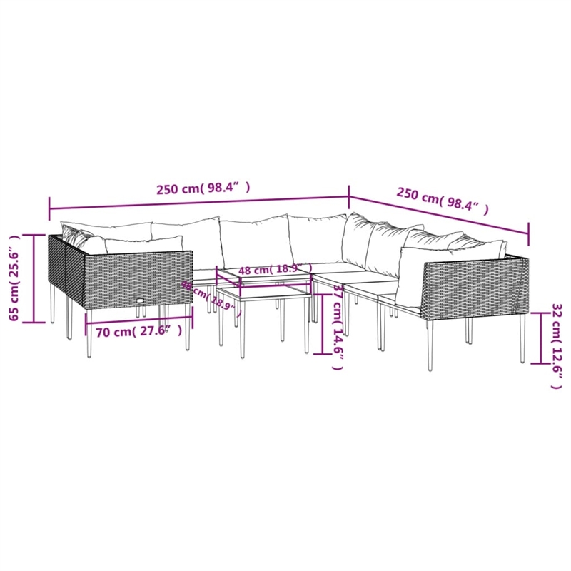vidaXL 9 Piece Poly Rattan Large Garden Lounge Set in Gray/Beige