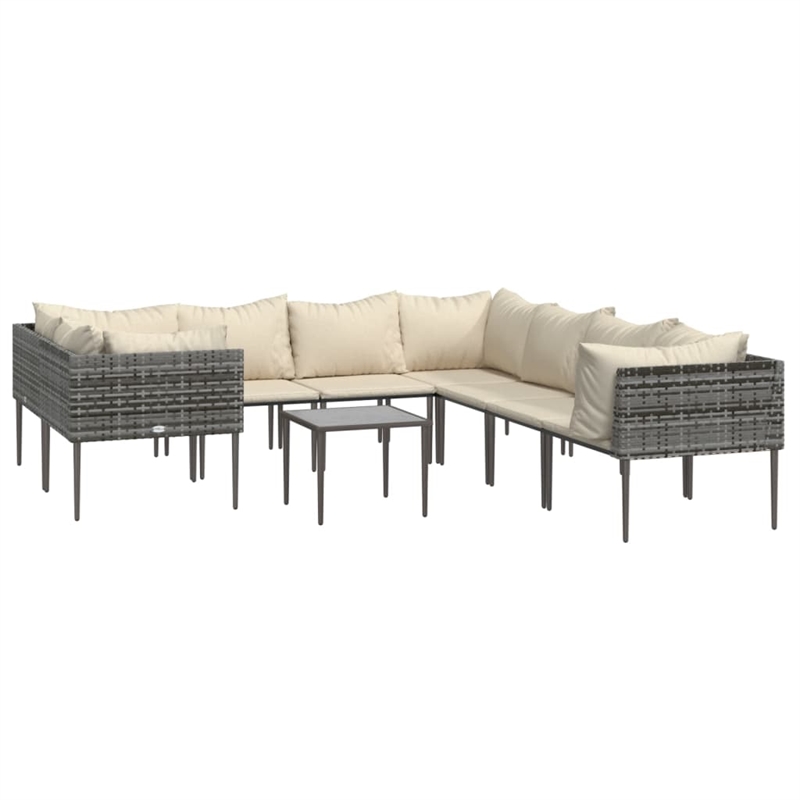 vidaXL 9 Piece Poly Rattan Large Garden Lounge Set in Gray/Beige
