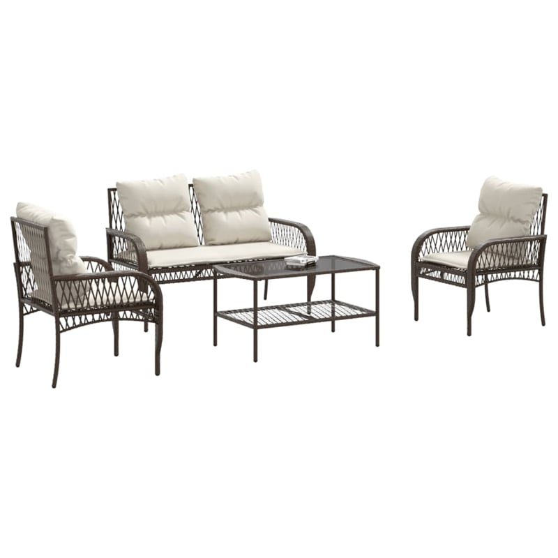 vidaXL 4 Piece Patio Sofa Set in White/Brown/Cream
