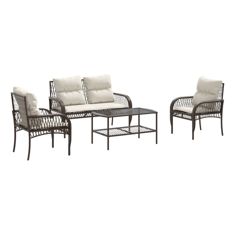 vidaXL 4 Piece Patio Sofa Set in White/Brown/Cream
