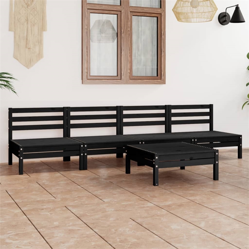 vidaXL 5 Piece Wood Medium Garden Lounge Set in Black
