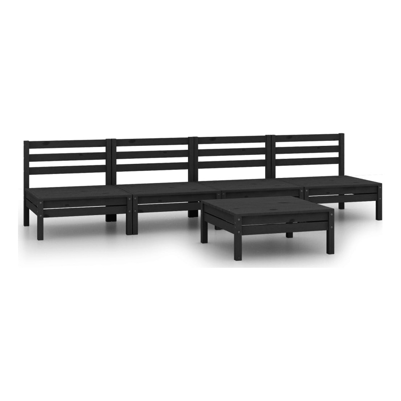 vidaXL 5 Piece Wood Medium Garden Lounge Set in Black