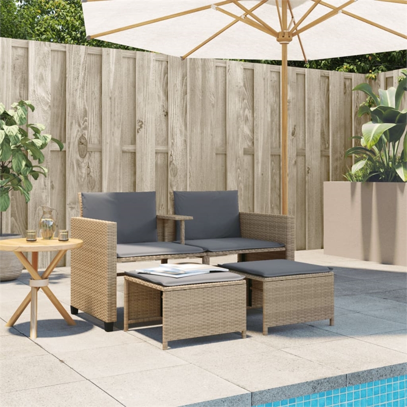 vidaXL Poly Rattan Medium Sofa Beige