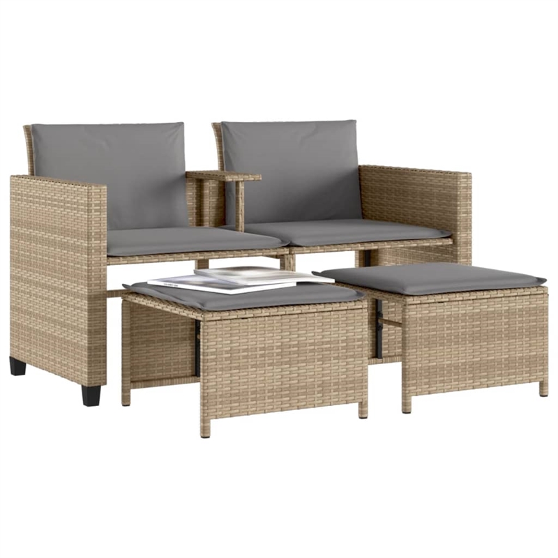 vidaXL Poly Rattan Medium Sofa Beige