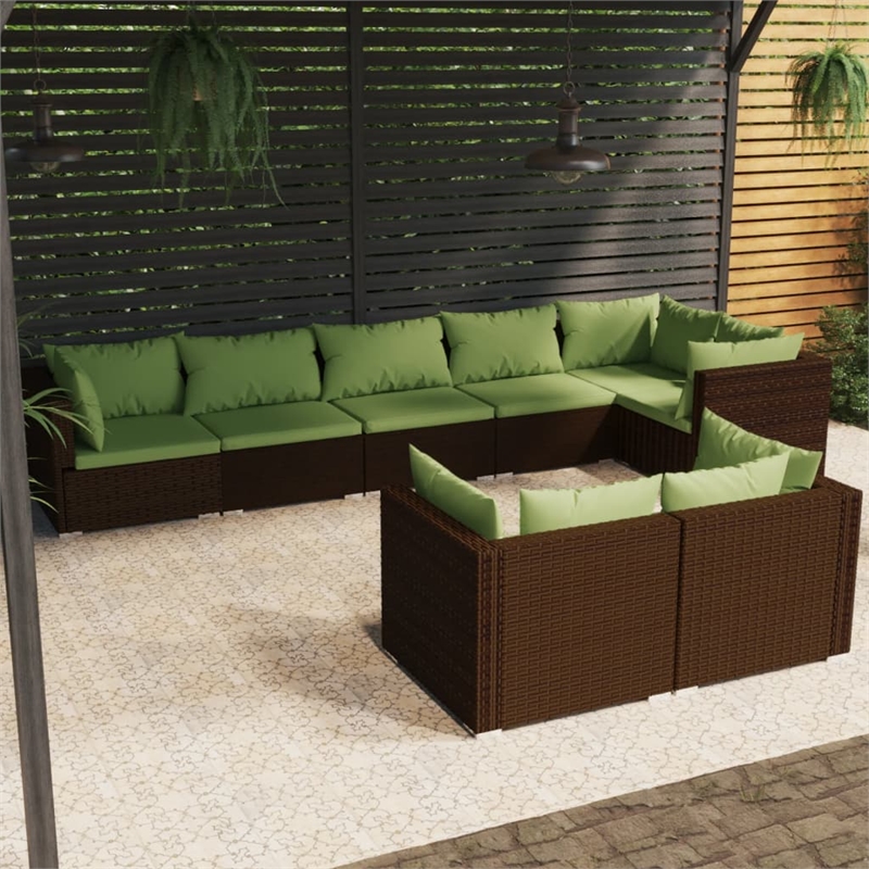 vidaXL 8 Piece Poly Rattan Garden Lounge Set in Green/Brown