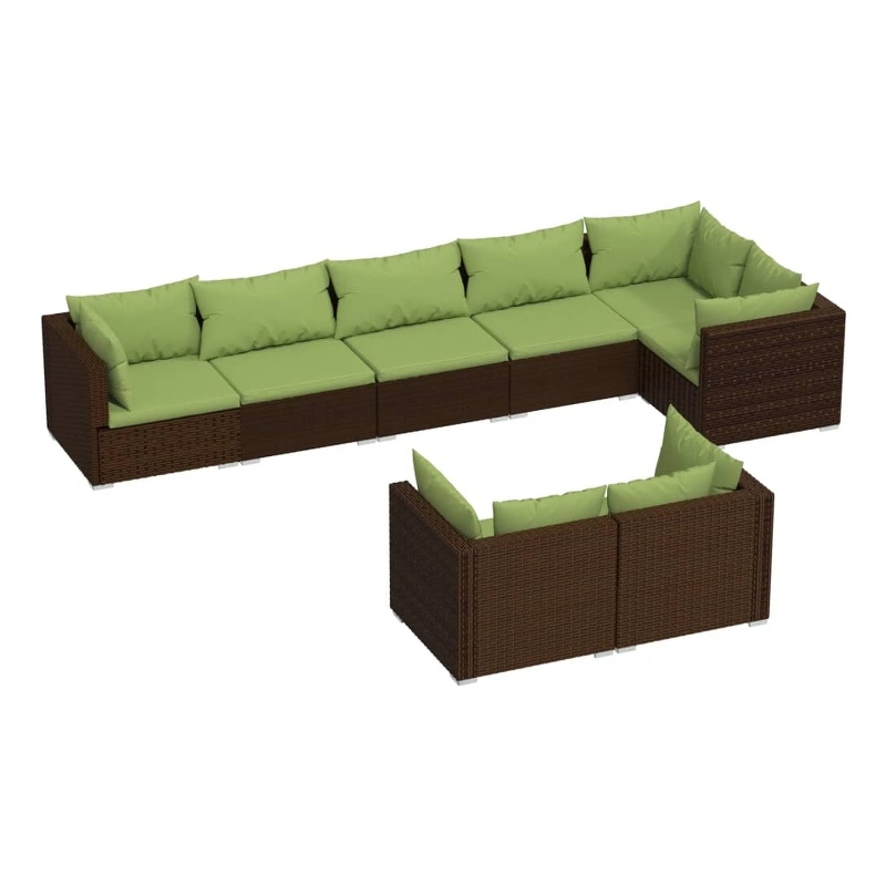 vidaXL 8 Piece Poly Rattan Garden Lounge Set in Green/Brown
