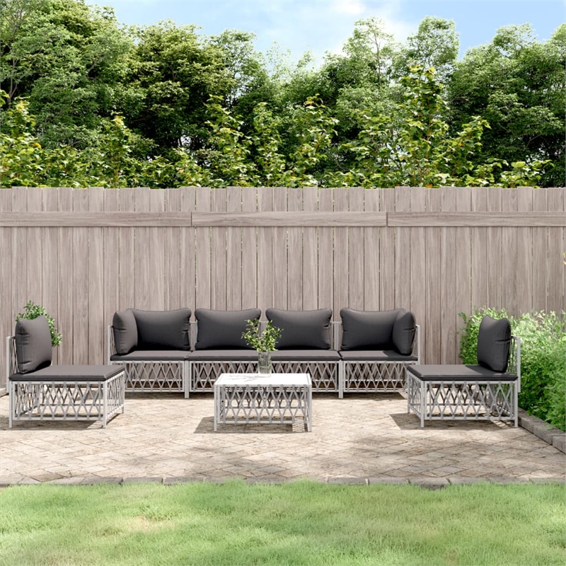 vidaXL 7 Piece Steel Garden Lounge Set in White/Gray