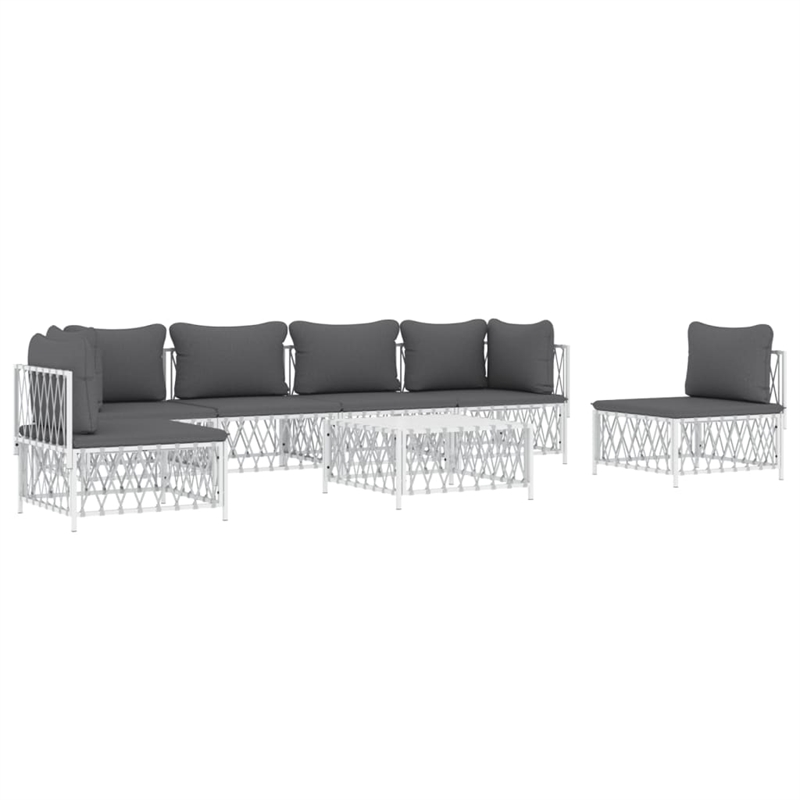 vidaXL 7 Piece Steel Garden Lounge Set in White/Gray