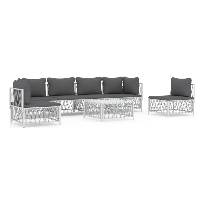 vidaXL 7 Piece Steel Garden Lounge Set in White/Gray
