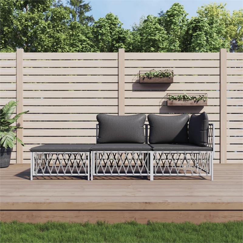 vidaXL 3 Piece Steel Garden Lounge Set in White/Gray