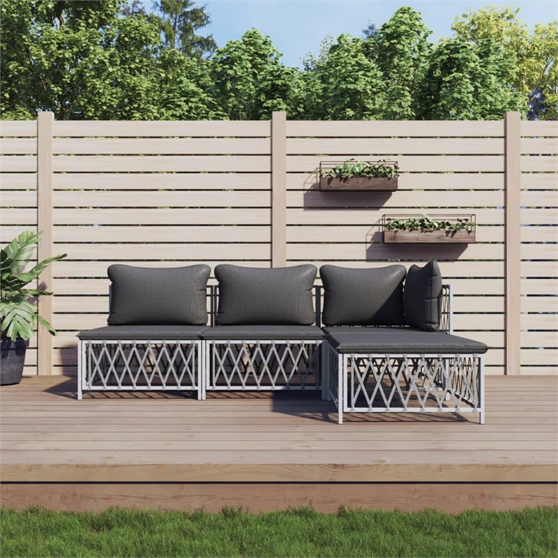 vidaXL 4 Piece Steel Garden Lounge Set in White/Gray