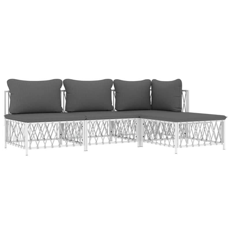 vidaXL 4 Piece Steel Garden Lounge Set in White/Gray