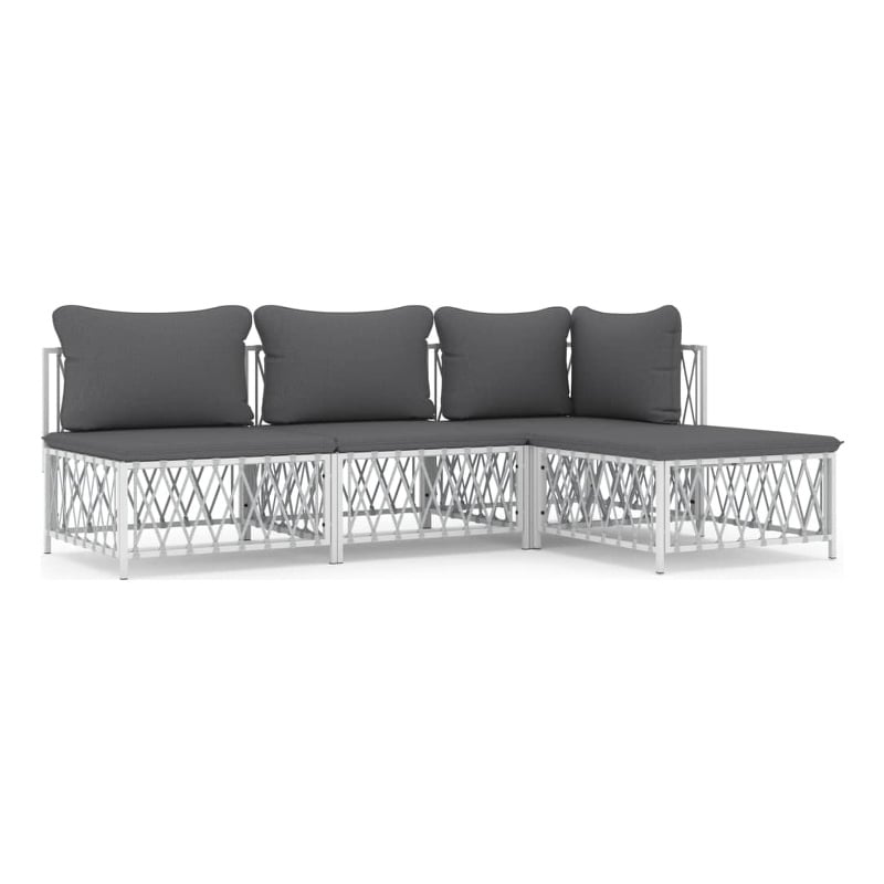vidaXL 4 Piece Steel Garden Lounge Set in White/Gray