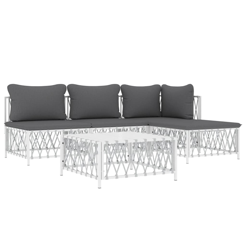 vidaXL 5 Piece Steel Large Garden Lounge Set in White/Gray