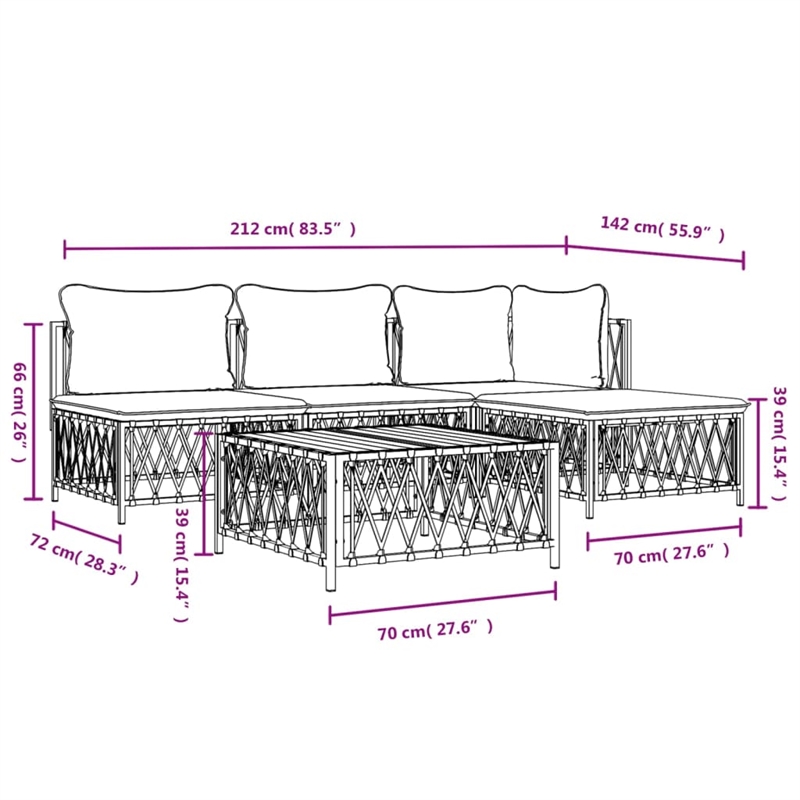 vidaXL 5 Piece Steel Large Garden Lounge Set in White/Gray