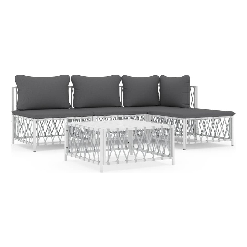 vidaXL 5 Piece Steel Large Garden Lounge Set in White/Gray