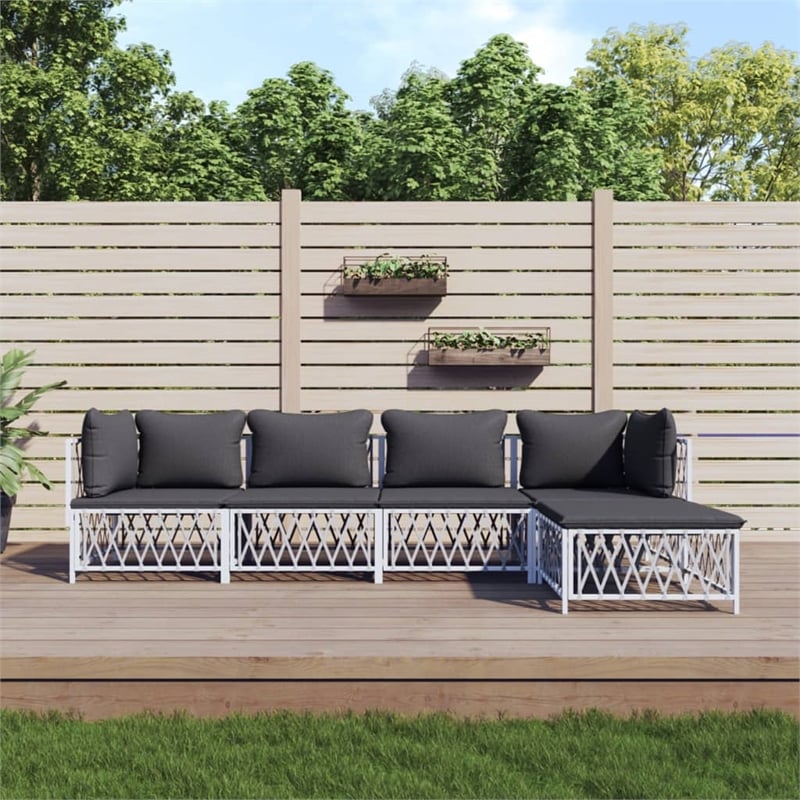 vidaXL 5 Piece Steel Garden Lounge Set in White/Gray
