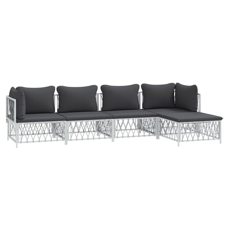vidaXL 5 Piece Steel Garden Lounge Set in White/Gray