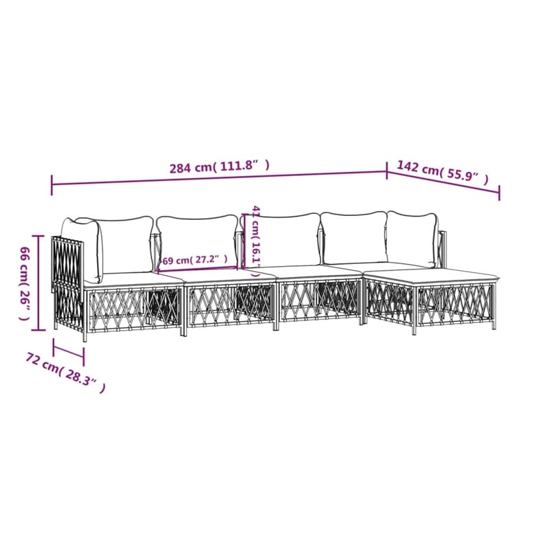 vidaXL 5 Piece Steel Garden Lounge Set in White/Gray