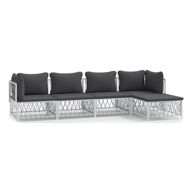 vidaXL 5 Piece Steel Garden Lounge Set in White/Gray