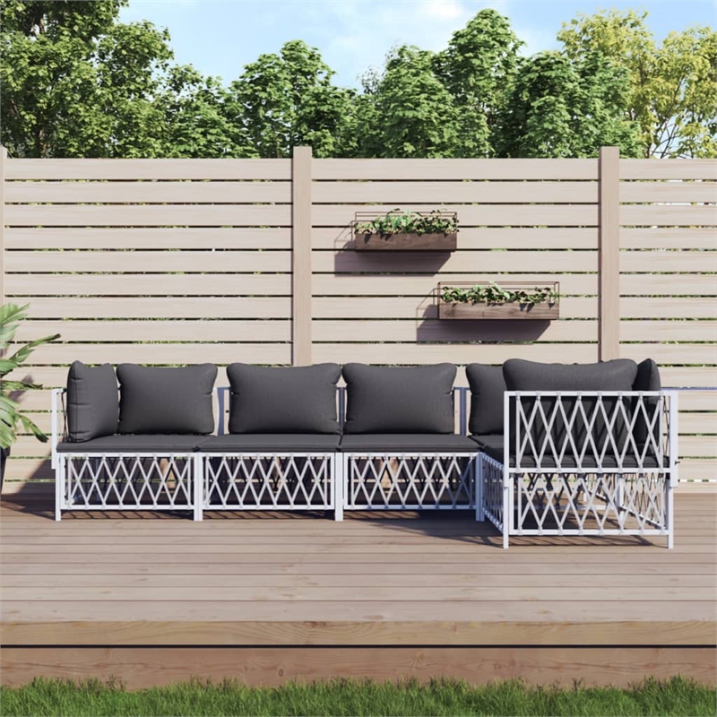 vidaXL 5 Piece Steel Garden Lounge Set in White/Gray